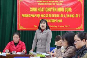 Sinh hoạt cụm chuyên môn tại Trường TH Tân Mỹ về phương pháp dạy học sơ đồ tư duy lớp 4, dạy học môn tin học đpá ứng CTGDPT 2018